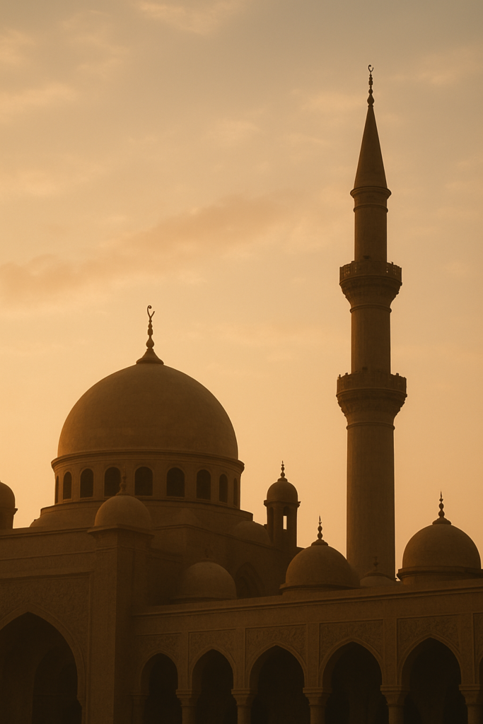 Moské-siluett eller arkitektur En stämningsfull bild av en